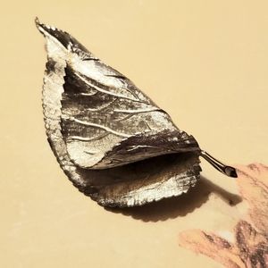 Designer Signed Francois Folded Silverstone Leaf Brooch Pin